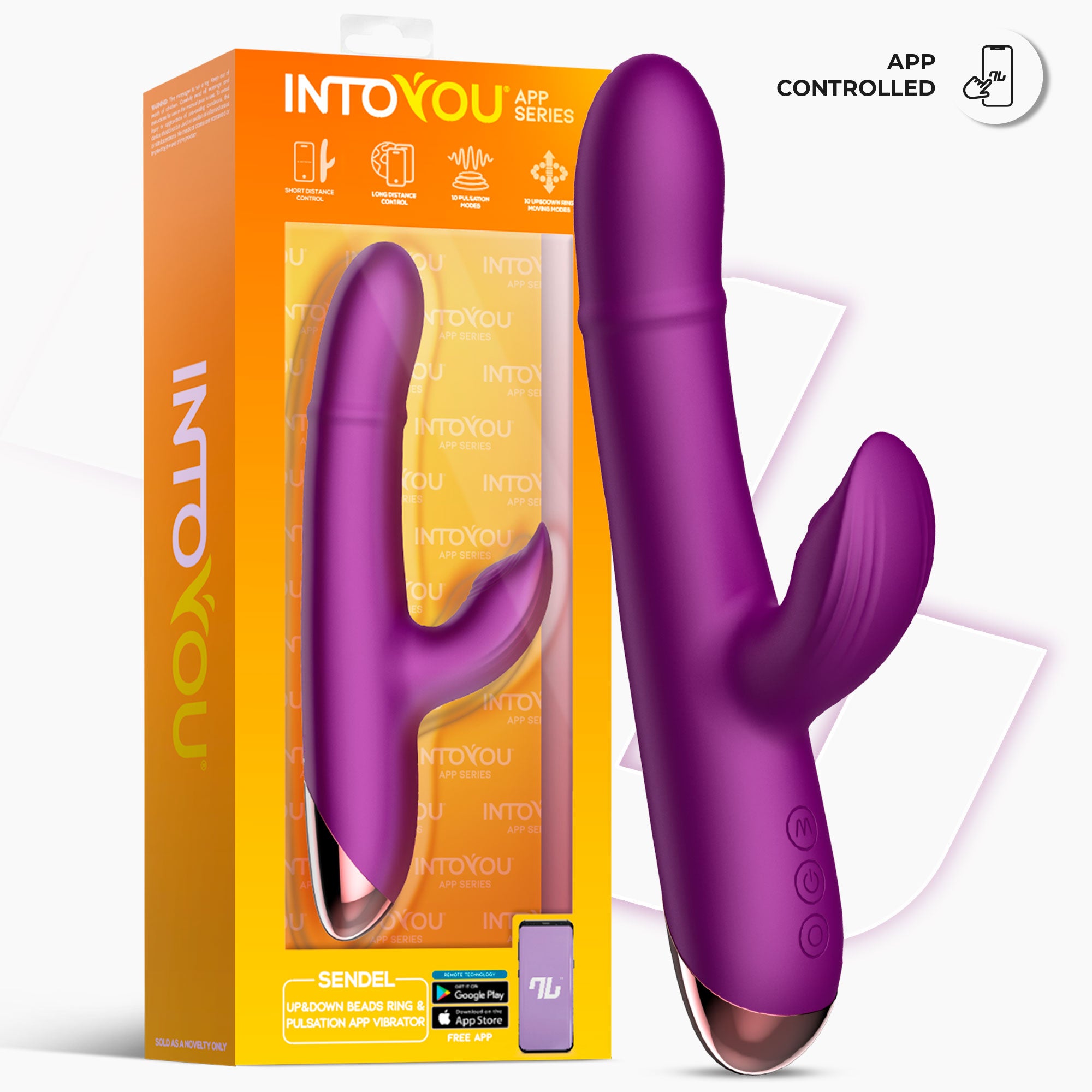 Vibromasseur Sendel de la série INTOYOU avec anneau à bille interne, mouvements de haut en bas et pulsations via l'application