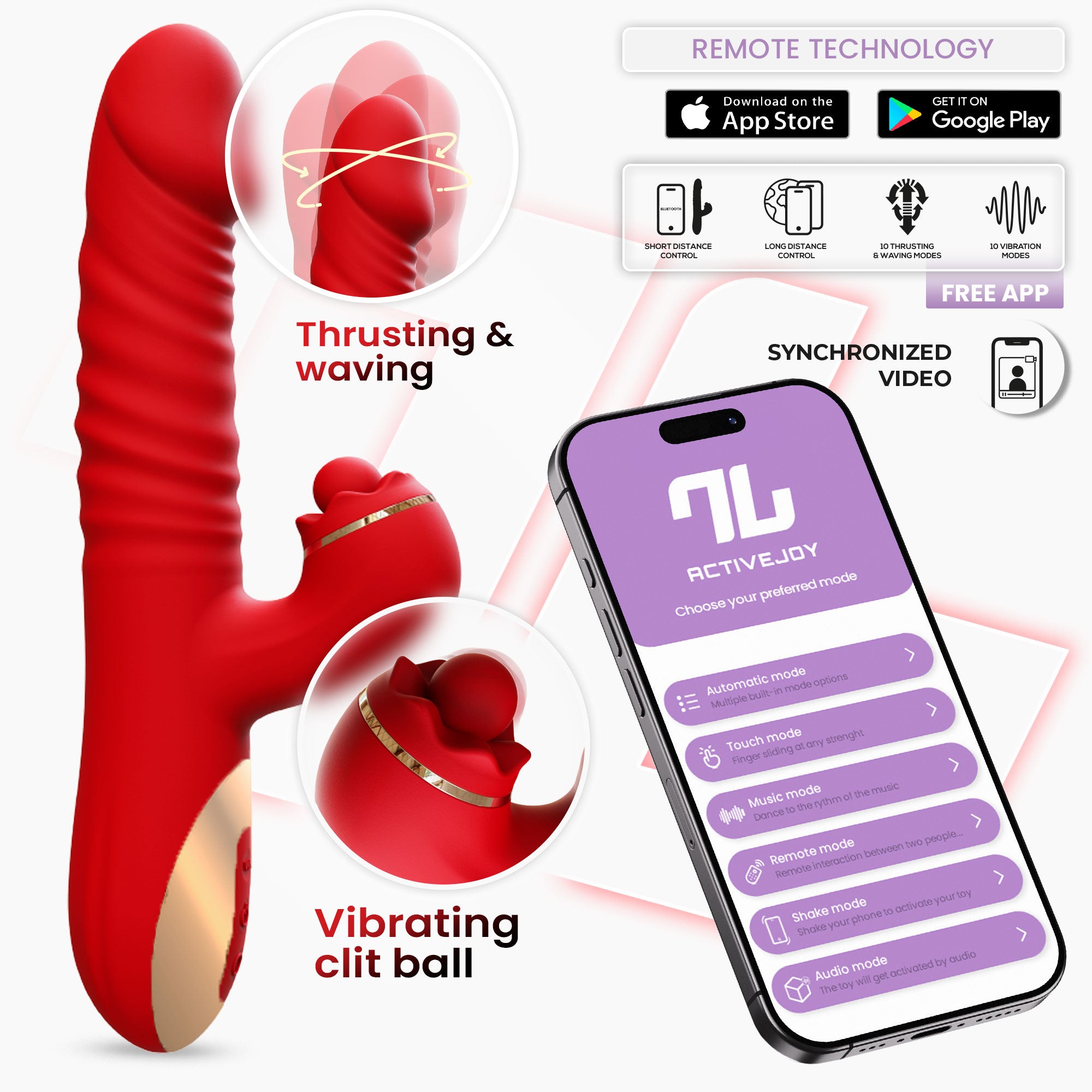 INTOYOU APP SERIES Ascen Vibrador con Thrusting y Waving y APP USB Magnético