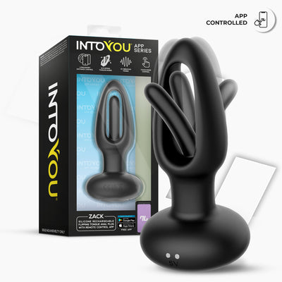 Série d'applications INTOYOU : Plug anal Zack avec languette pivotante et vibration via application.