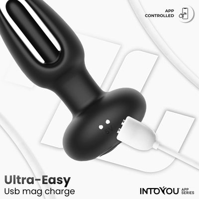 Série d'applications INTOYOU : Plug anal Zack avec languette pivotante et vibration via application.