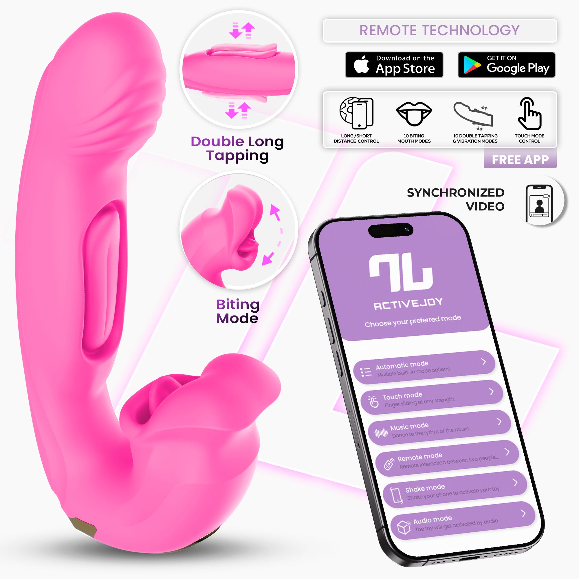 INTOYOU APP SERIES Bimby Vibrador con Mordisqueo y Lengua Doble Tapping con APP