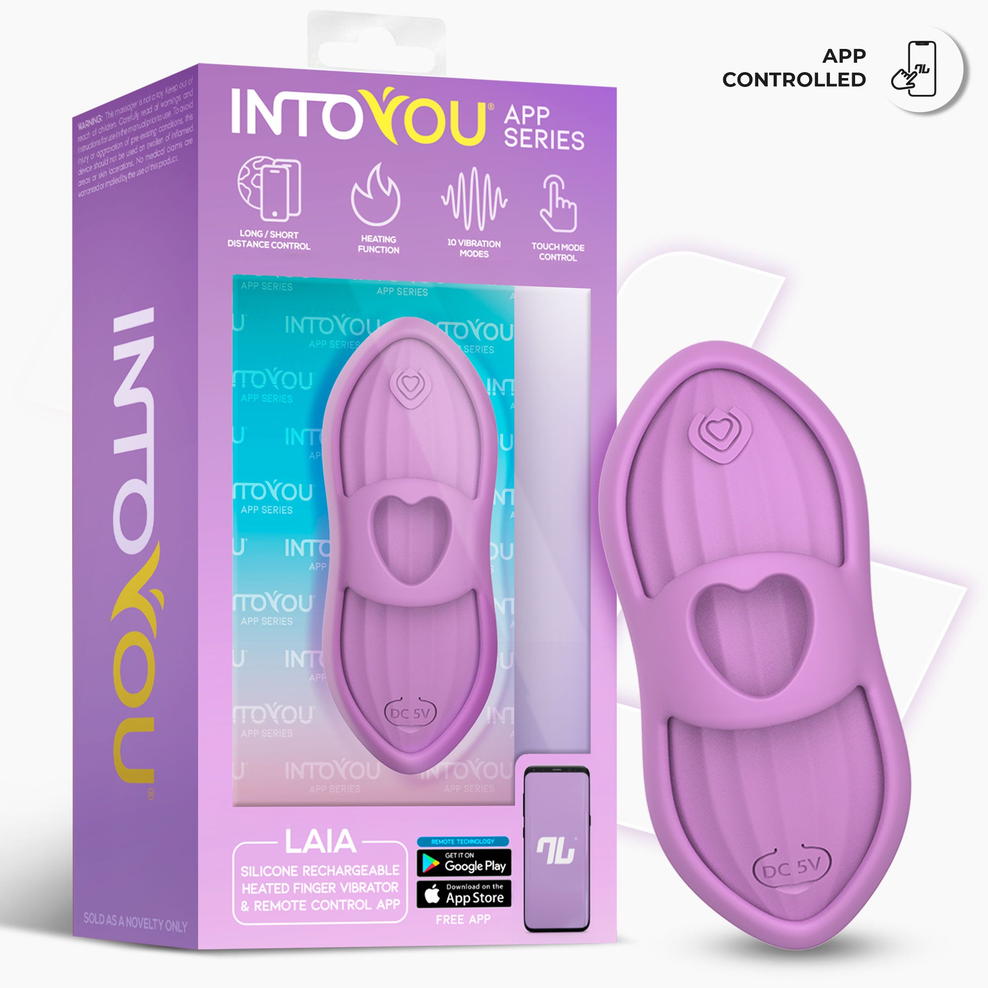 INTOYOU APP SERIES Laia Estimulador de Dedo con Calor y Funda con APP Lavanda
