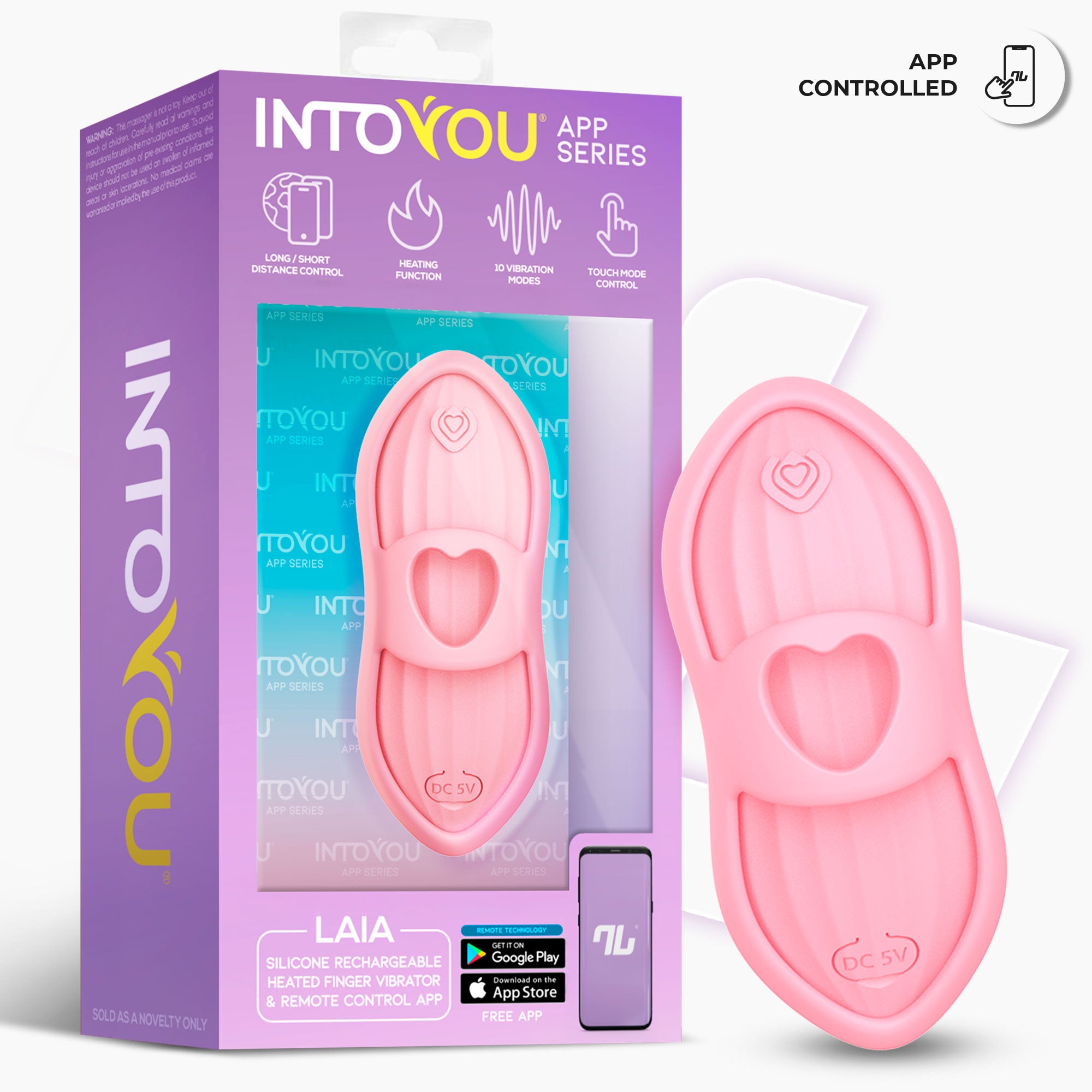 INTOYOU APP SERIES Laia Estimulador de Dedo con Calor y Funda con APP Rosa