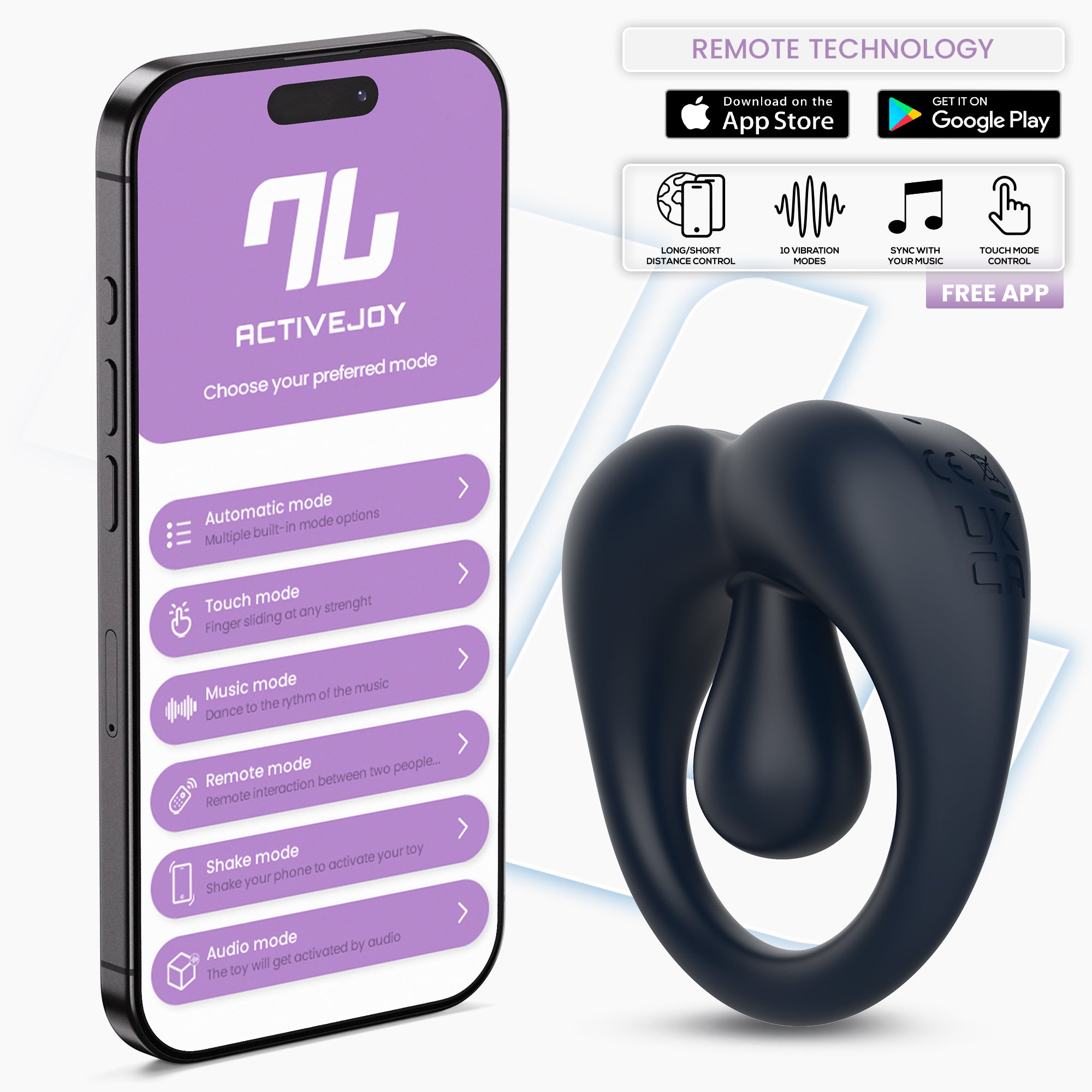 INTOYOU APP SERIES Kenny Anillo Vibrador con Estimulador de Clítoris y APP Azul Oscuro