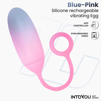 Œuf en silicone double couche INTOYOU APP SERIES avec application, bleu/rose