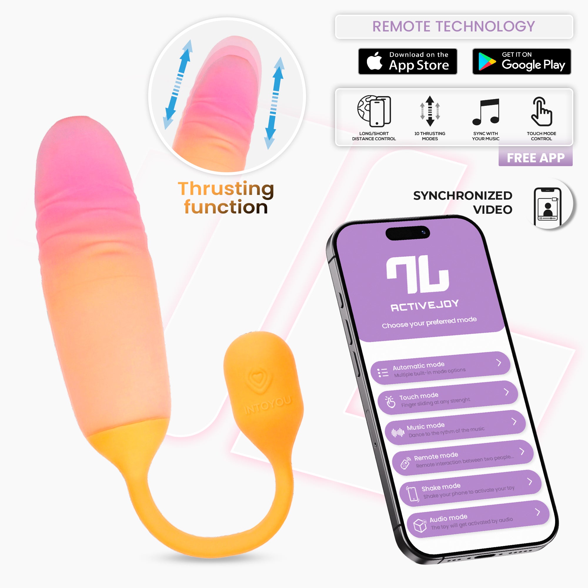 INTOYOU APP SERIES NexEgg Motion Huevo Vibrador con Thrusting App Naranja/Rosa