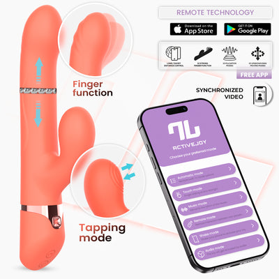 Vibromasseur Mindy de la série INTOYOU avec anneau à bille, mouvements de haut en bas, stimulation du doigt et pulsation via application