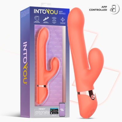 Vibromasseur Mindy de la série INTOYOU avec anneau à bille, mouvements de haut en bas, stimulation du doigt et pulsation via application