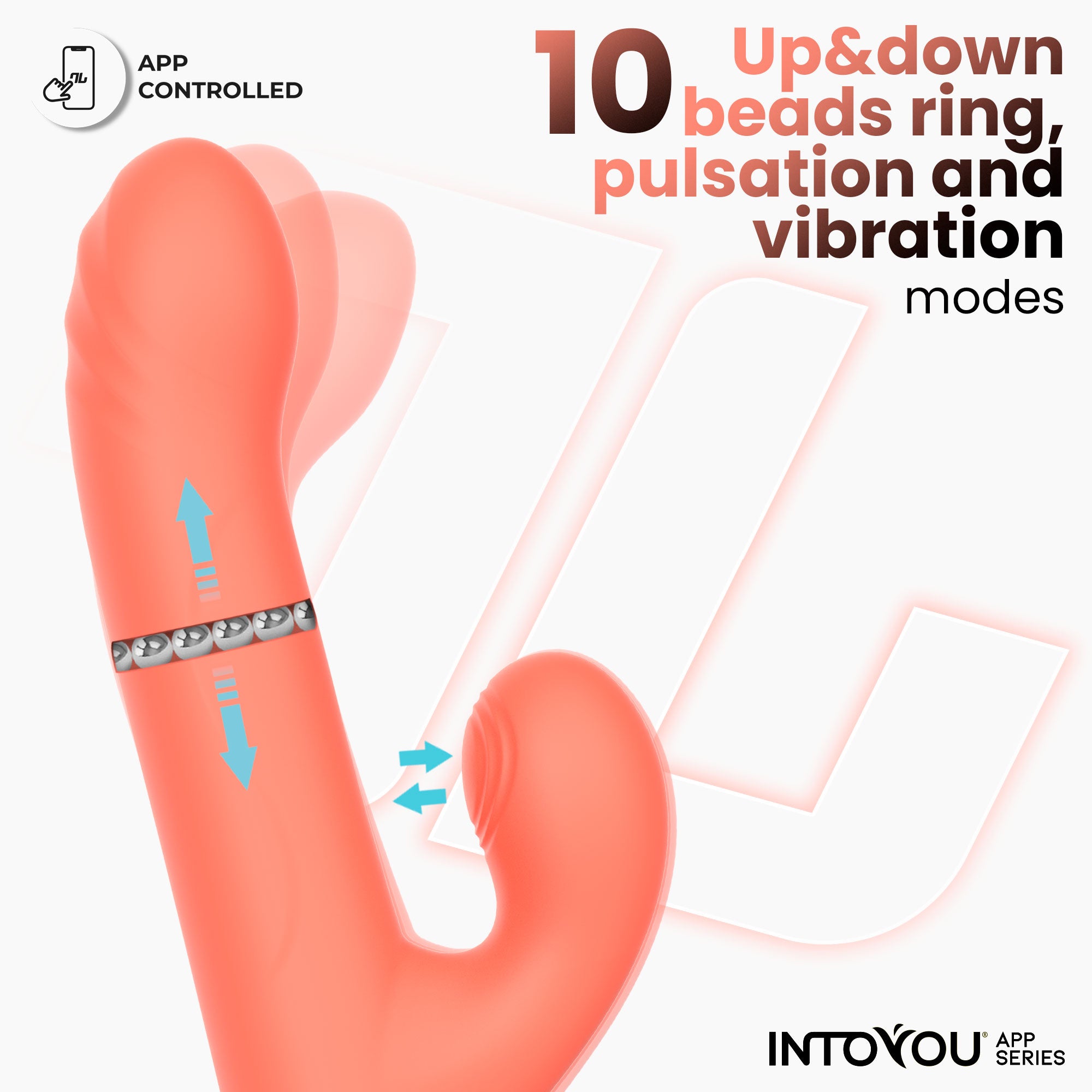 Vibromasseur Mindy de la série INTOYOU avec anneau à bille, mouvements de haut en bas, stimulation du doigt et pulsation via application