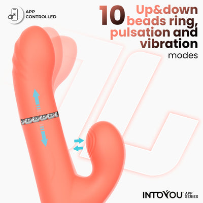 Vibromasseur Mindy de la série INTOYOU avec anneau à bille, mouvements de haut en bas, stimulation du doigt et pulsation via application