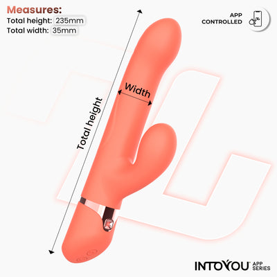 Vibromasseur Mindy de la série INTOYOU avec anneau à bille, mouvements de haut en bas, stimulation du doigt et pulsation via application