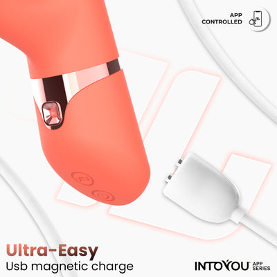 Vibromasseur Mindy de la série INTOYOU avec anneau à bille, mouvements de haut en bas, stimulation du doigt et pulsation via application