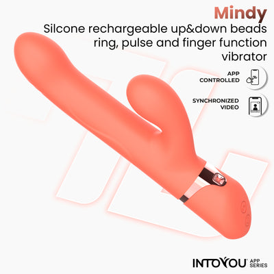 Vibromasseur Mindy de la série INTOYOU avec anneau à bille, mouvements de haut en bas, stimulation du doigt et pulsation via application