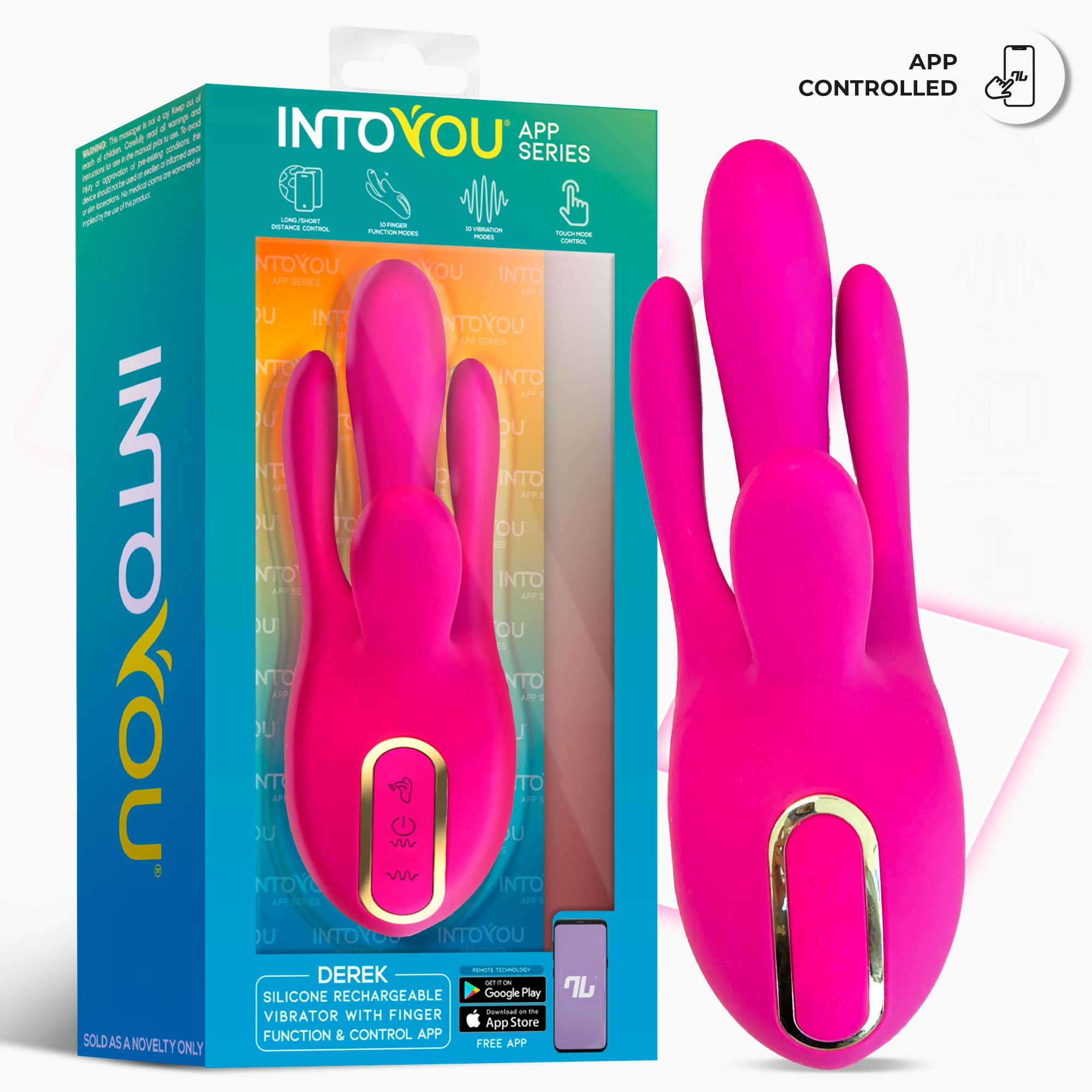 INTOYOU APP SERIES Derek Vibrador con Movimiento Finger 3 Motores y APP