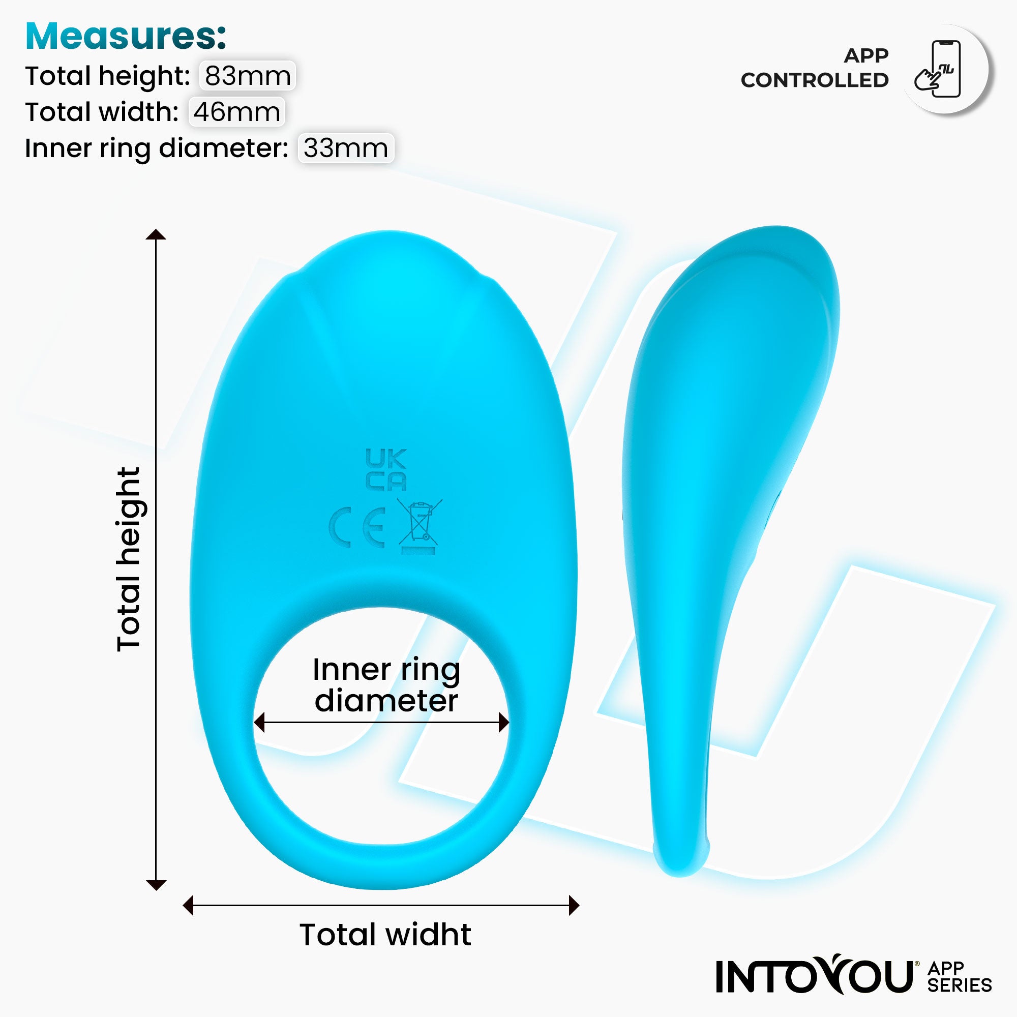 INTOYOU APP SERIES Ringo Anillo Vibrador con APP Unibody Azul