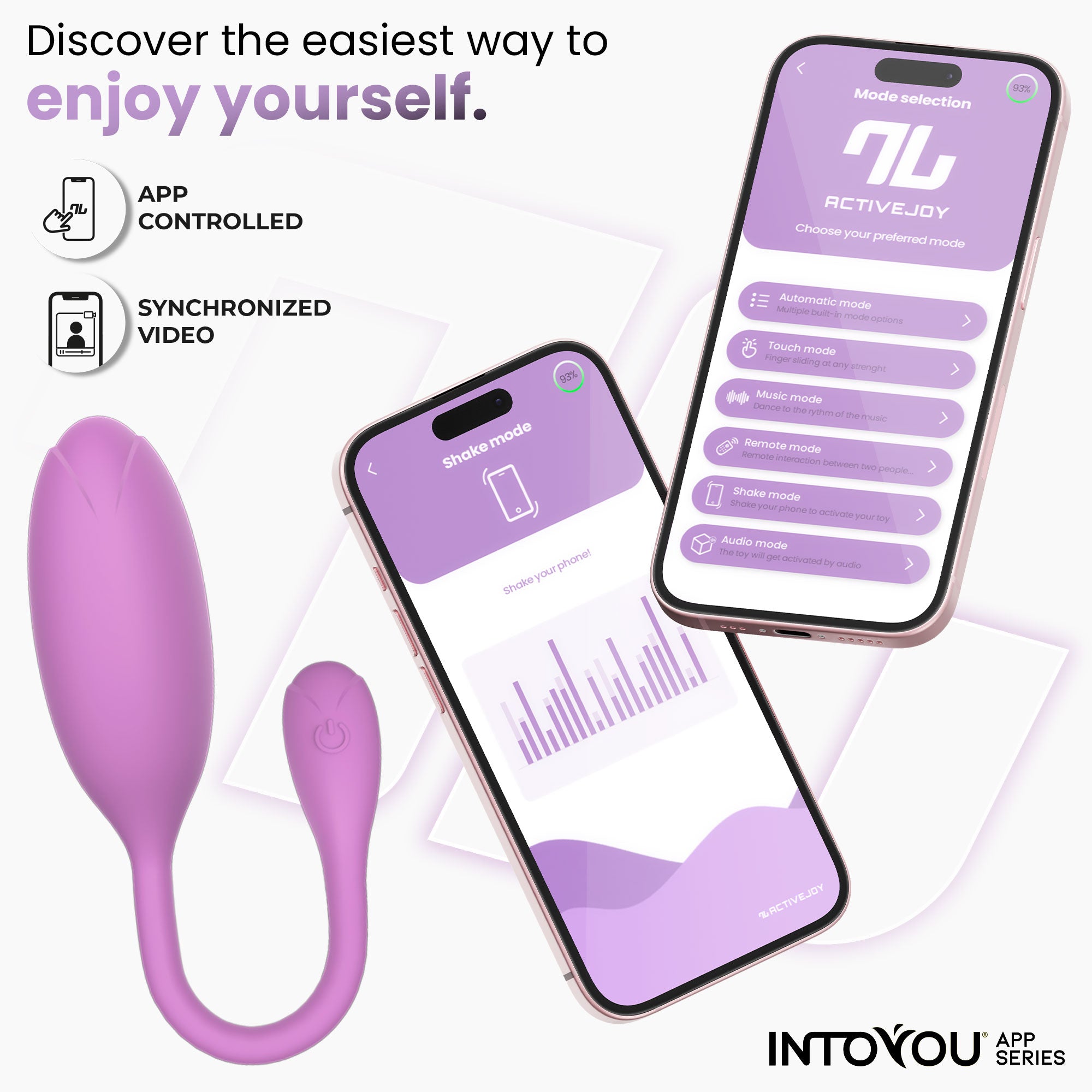 Œuf vibrant Logan de la série INTOYOU APP, avec application, en silicone monobloc violet