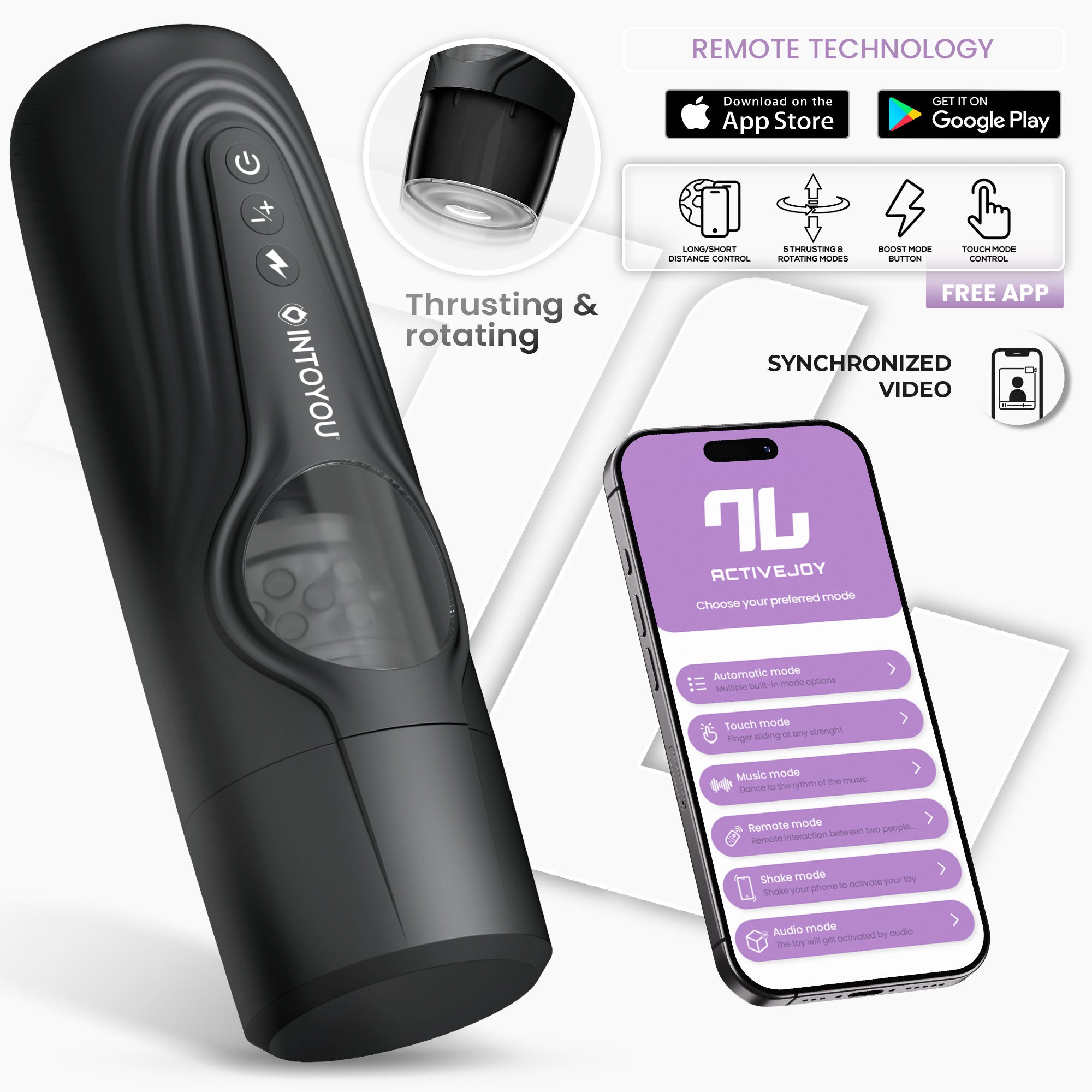 INTOYOU APP SERIES Egor Masturbador Masculino con Rotación y Thrusting con APP