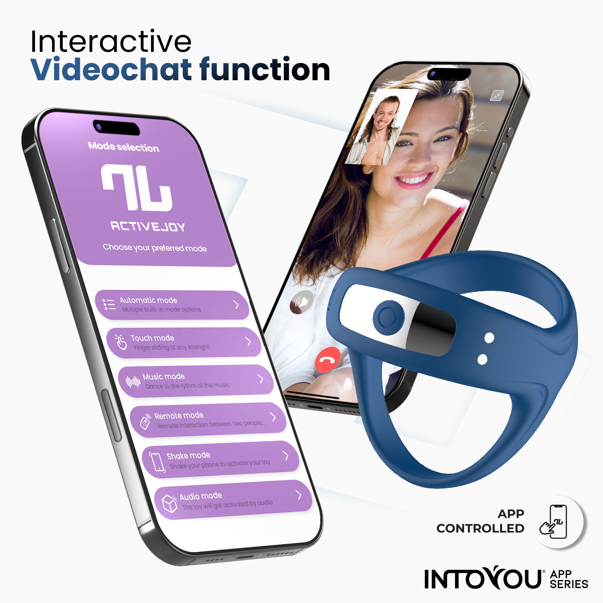 INTOYOU APP SERIES Rank Anillo Vibrador con App Azul