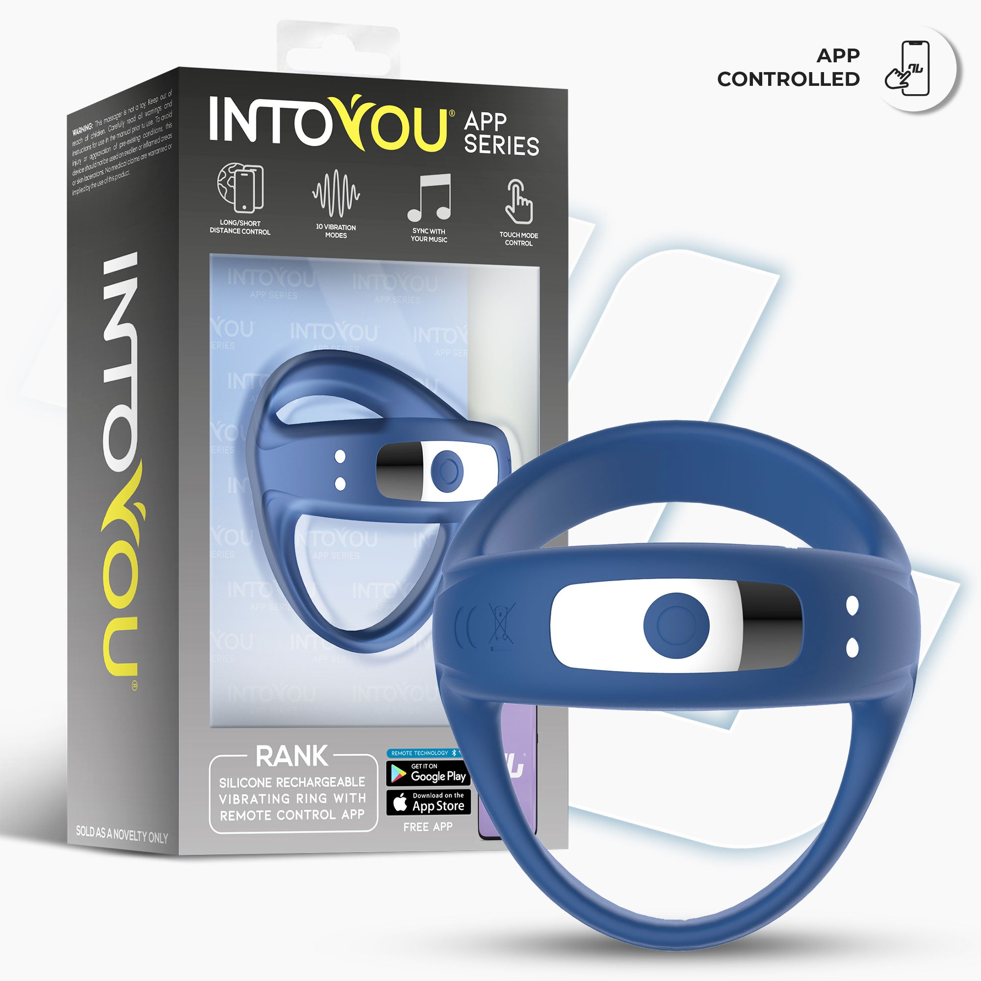 INTOYOU APP SERIES Rank Anillo Vibrador con App Azul